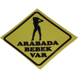 Arabada Bebek Var, Sarı Renkli, Yapışkan Etiket, Sticker